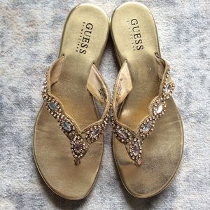 Guess Gold Jewel sandal sz 8 crystal flip flop